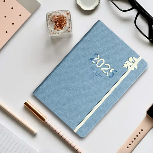 pstuiky Cuaderno semanal para el año académico 2025 agenda cuaderno bloc de notas con correa agenda para estudiantes diario de viaje de negocios.