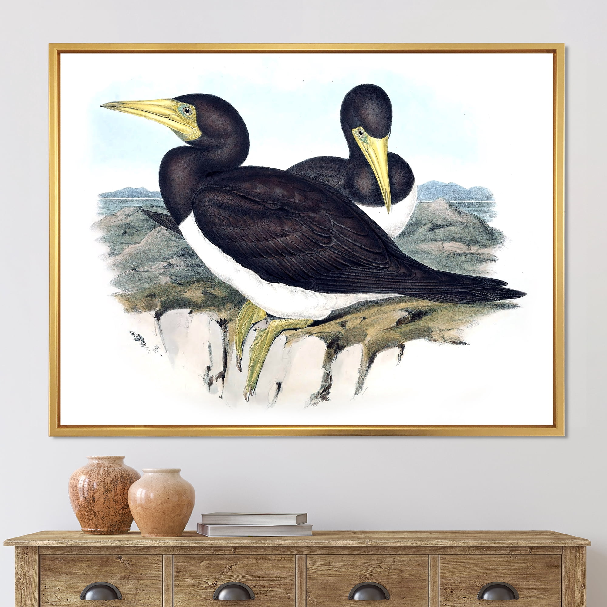Designart 'Ancient Australian Birds XII' Traditional Framed Canvas Wall Art Print