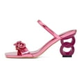 thumbnail image 3 of FSJ Women Elegant Rhinestone Bowknot Square Open Toe Sandals Ankle Strap Chain Block Mid Heel Mules Party Slides Dress Shoes Size 8 Pink, 3 of 4