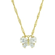 1928 Jewelry 14K Gold Dipped Cubic Zirconia Butterfly Clear Adjustable Pendant Necklace, 16"