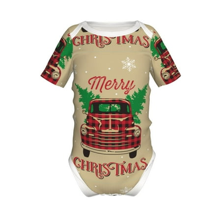 

Lukts Christmas Vintage Red Truck Print Baby Short Sleeve Romper Onesie for Newborn Baby Boys and Girls-6 Months