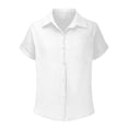 thumbnail image 4 of dazeni Summer Linen Shirts Girls Button Down Shirt Short Sleeve Blouse for Collared Lightweight Breathable Lapel Tops White 110, 4 of 8