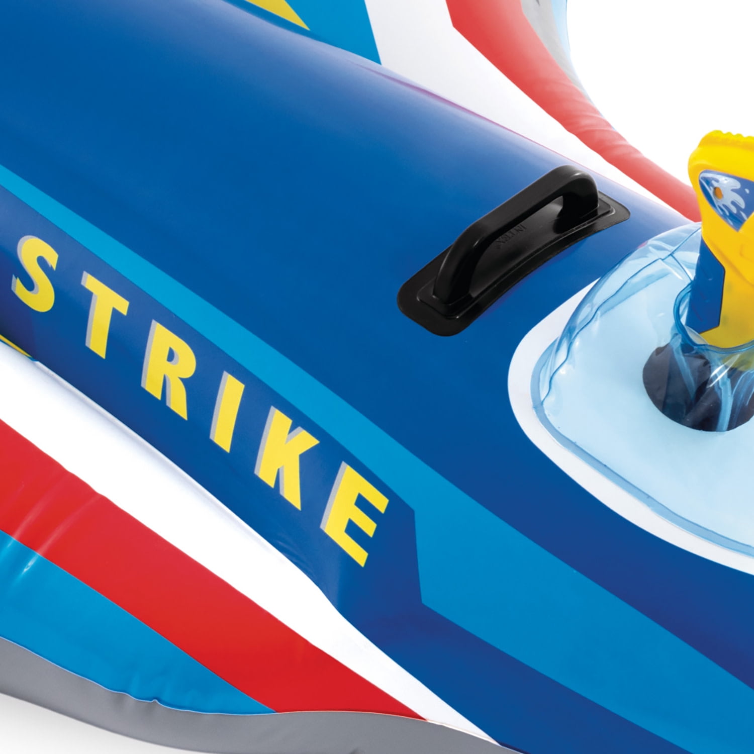 Intex: Jet Fighter Plane Pool Float - Assorted Color, Red OR Blue - Inflatable Ride-On, Attached Water Blaster, Pool & Water Play, 88lb Cap, Kids 3+