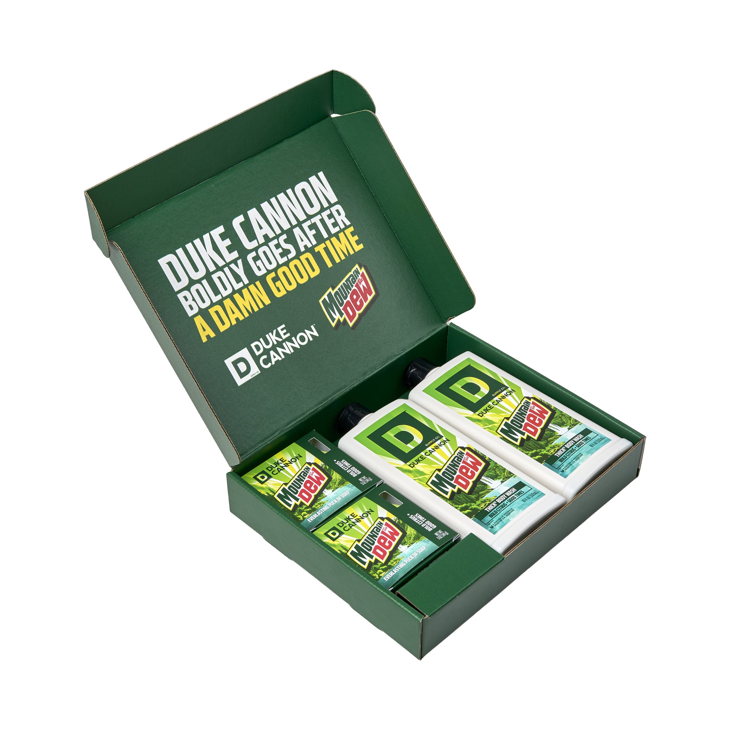 Duke Cannon Mountain Dew Scented Men's Body Wash and Soap Pucks Gift Set, 4 Pieces