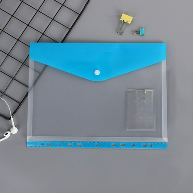 Binder Pouch, Document Organizer, A4 Loose Leaf File Storage, 11-Hole, Plastic, Snap Button, Office Supplies, 1-Pack