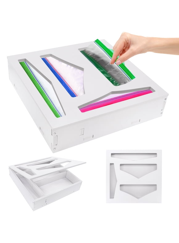 ROMUCHE Luxury Bamboo Ziplock Bag Storage Organizer for Kitchen Drawer Organizer Food Storage Bag Holders Suitable for Gallon Quart Sandwich & Snack Variety Size Bags