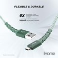 thumbnail image 4 of iHome Fabric Braided Lightning to USB Cable, Green, 6', 4 of 6