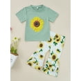 thumbnail image 2 of Seyurigaoka Little Girl’s T-shirt and Trousers Set Fashion Sunflower Print Short Sleeve Tops and Flared Pants, 2 of 9