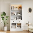 thumbnail image 2 of Miekor Furniture 83.4"Tall Bookshelf with LED Lighting, Modern Bookcase with 2 Glass Doors and 1 Drawer,Storage Bookcase with Open Shelves for Living Room,Home Office,White 18091, 2 of 16