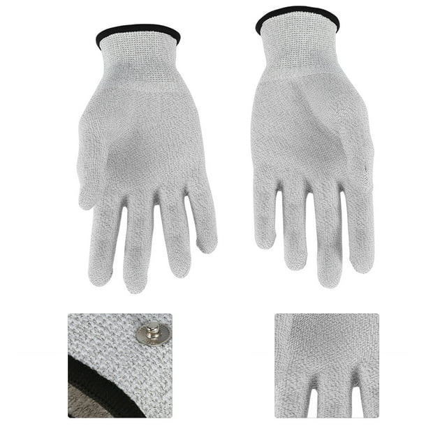 Gants d'Électrode en Fibre Conductrice pour Machine TENS, Paire, avec Adaptateur Fils d'Électrode