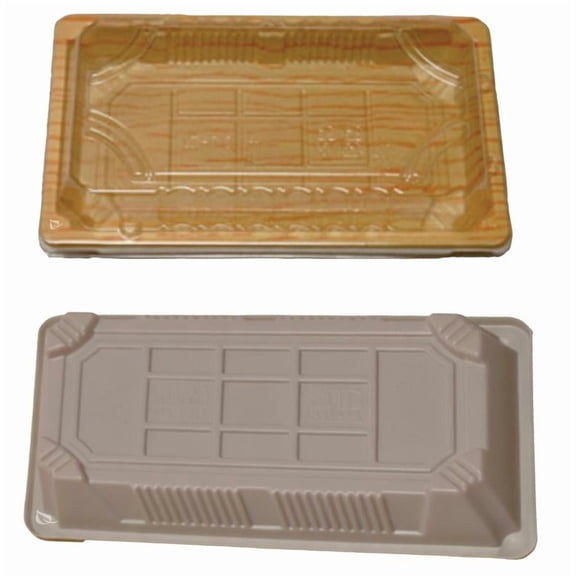 Sushi Takeout Container with Clear Lid 6.37 x 3.5 Inches – Rectangular Wooden Design Food Container Disposable Sushi Tray To Go Box – for Restaurants, Supermarkets, Catering, Party and Events (50)