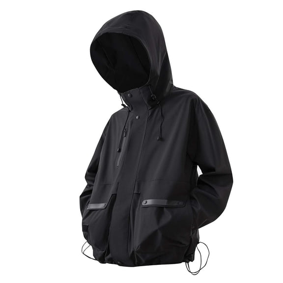 Tiweut Men's Leisure Windbreaker Jackets Mens Lightweight Outdoor Sports Hiking Long Sleeve Hooded Raincoat Windproof Breathable Softshell Coat Regular Blouses Black,L