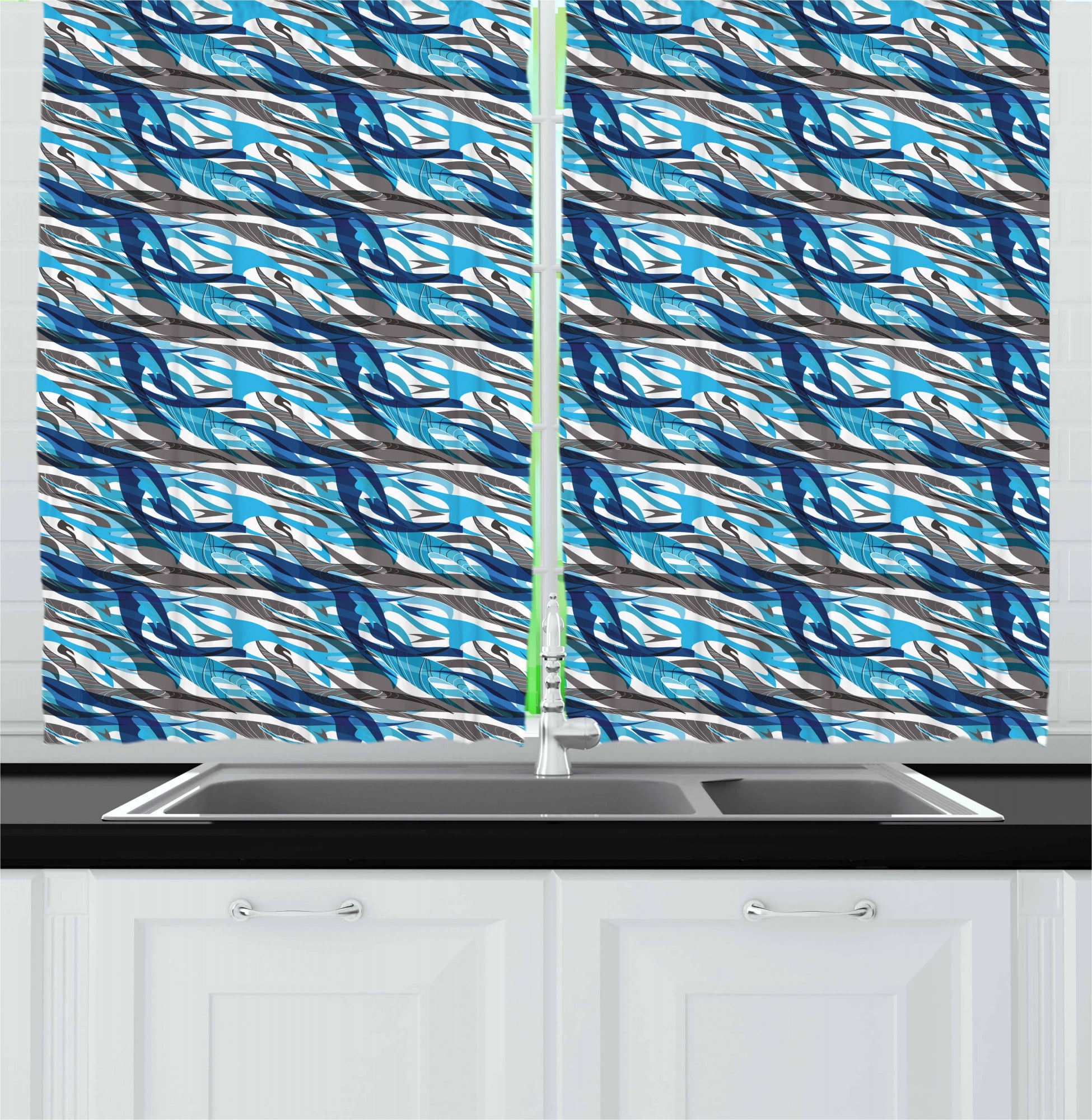 Abstract Kitchen Curtains, Surreal Expressionism Inspired Image Modern