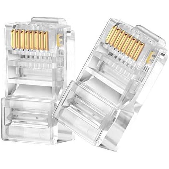 RJ45 CAT6 Pass Through Connectors 100 Pack - Easy and Fast Termination - Gold Plated 3 Prong 8P8C Modular Ethernet UTP Network Cable Plug End for Cat6 Cat5e