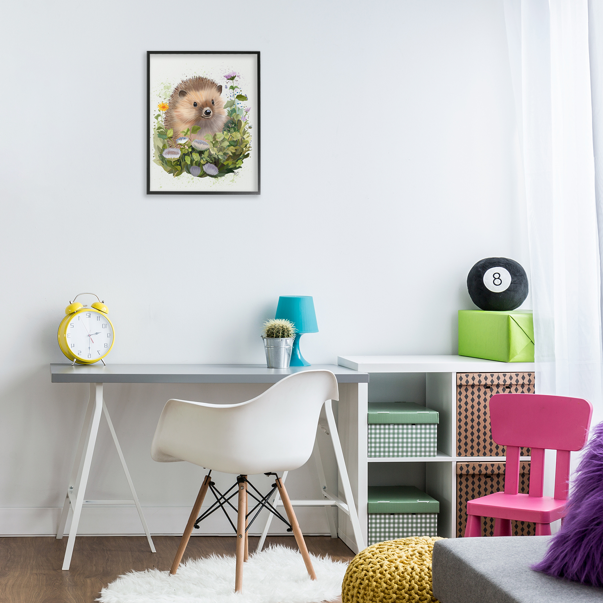 Stupell Industries Hedgehog in Floral Meadow Animals & Insects Painting Black Framed Art Print Wall Art, 16 x 20