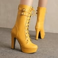 thumbnail image 4 of Xfvqtps Womens Chunky Flatform Ankle Boots Belt Buckle Strap Lace up Design Thick Sole High Heel Boots for Winter Fashion Streetwear Yellow, 4 of 7