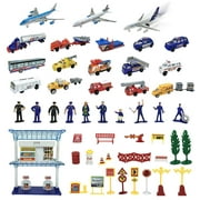 JOYABIT 57 Piece Airport Play Set, Airplanes, Vehicles, Police Figures, Workers, And Many More Accessories