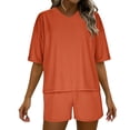 thumbnail image 2 of Bloomae Womens 2 Piece Sets Ribbed Textured Knit Casual Short Sleeve Crewneck Basic Shirts Elastic Waist Shorts Two Piece Lounge Oversized Tracksuit Matching Set Orange L, 2 of 10
