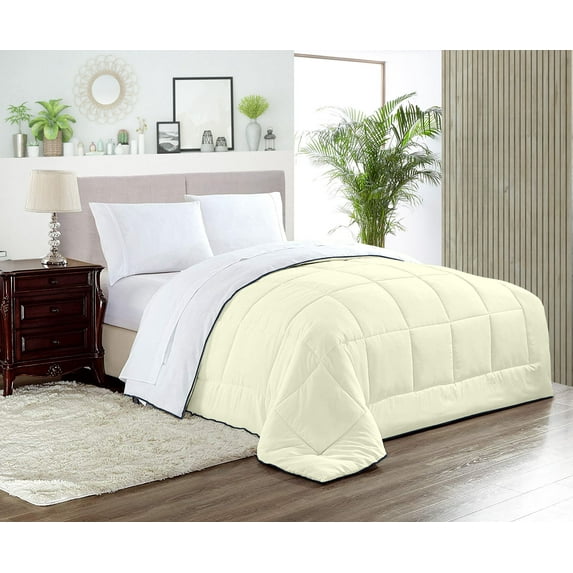 Twin/Twin XL Comforter Reversible Ivory Luxurious Collection Microfiber Fill Duvet Insert Box Stiched Quilted Fluffy Soft All Season Comforter with Pillowcases & Premium Piping