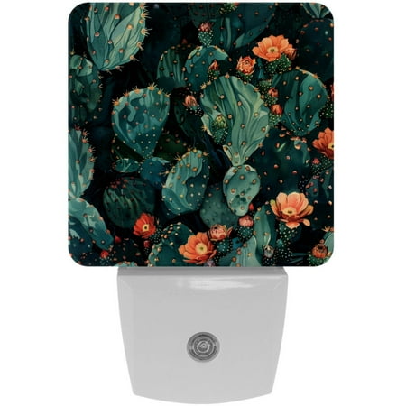

2-Pin Plug into Wall [2 Pack] Cactus Green Decorative Night Light with Auto Dusk to Dawn Sensor Square LED 0.5W Plastic Night Light