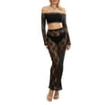 thumbnail image 2 of Women's 2 Piece Skirt Outfits Long Sleeve Off Shoulder Crop Tops Black Sheer Lace Floral Skirt Set, 2 of 10