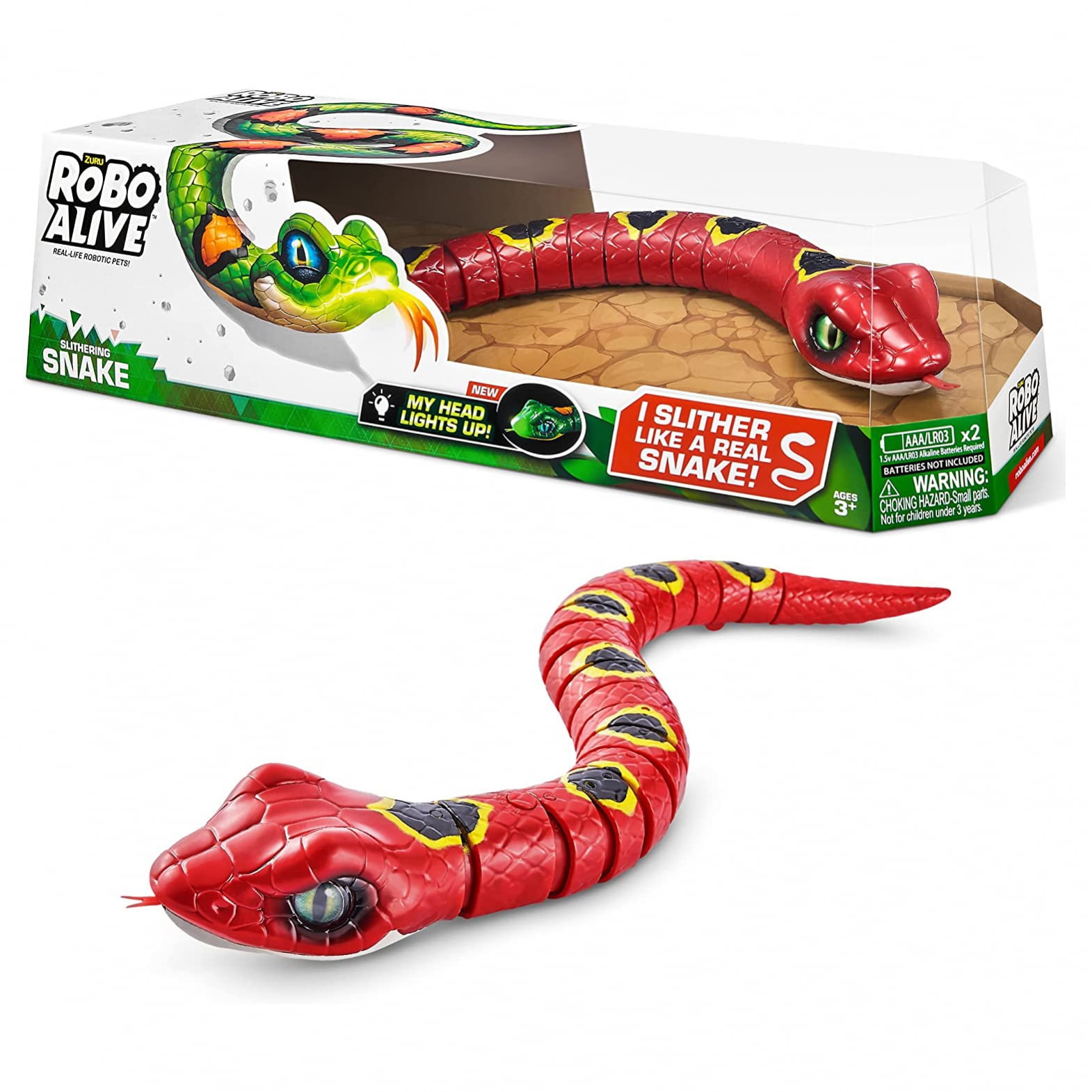 Robo Alive Series 3 Red Realistic Robotic Light Up Snake Toy Boys Age 3 ...