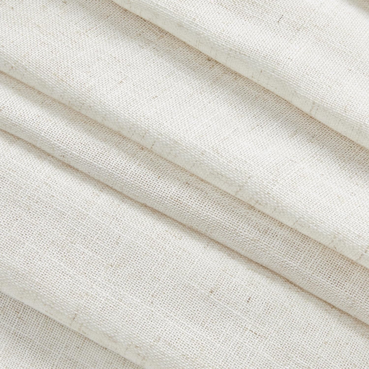 Wehilion Linen Curtains for Living Room, Natural Semi Sheer Curtains & Drapes 84 inches Length 2 Panels Set Farmhouse Country Boho Style Back Tab Draperies for Sliding Glass Door