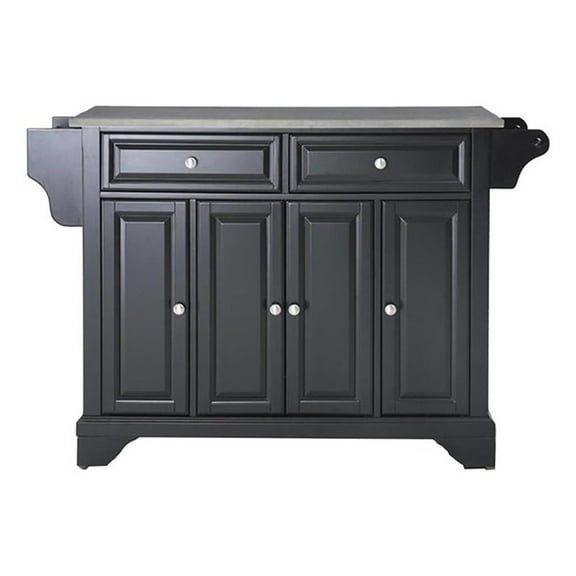 Pemberly Row Traditional Stainless Steel Top Wood Kitchen Island in Black