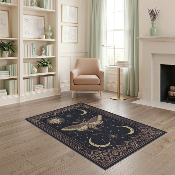 ODIKA Moth Shaped Whimsical Centered Constellation Gothic Mystical for Home Office, Gaming Room, Under Desk, Non-Slip Chair-Friendly