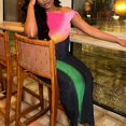 thumbnail image 2 of Women's Color Spliced Diagonal Collar Off Shoulder Lace-Up Sleeveless Dress, 2 of 17