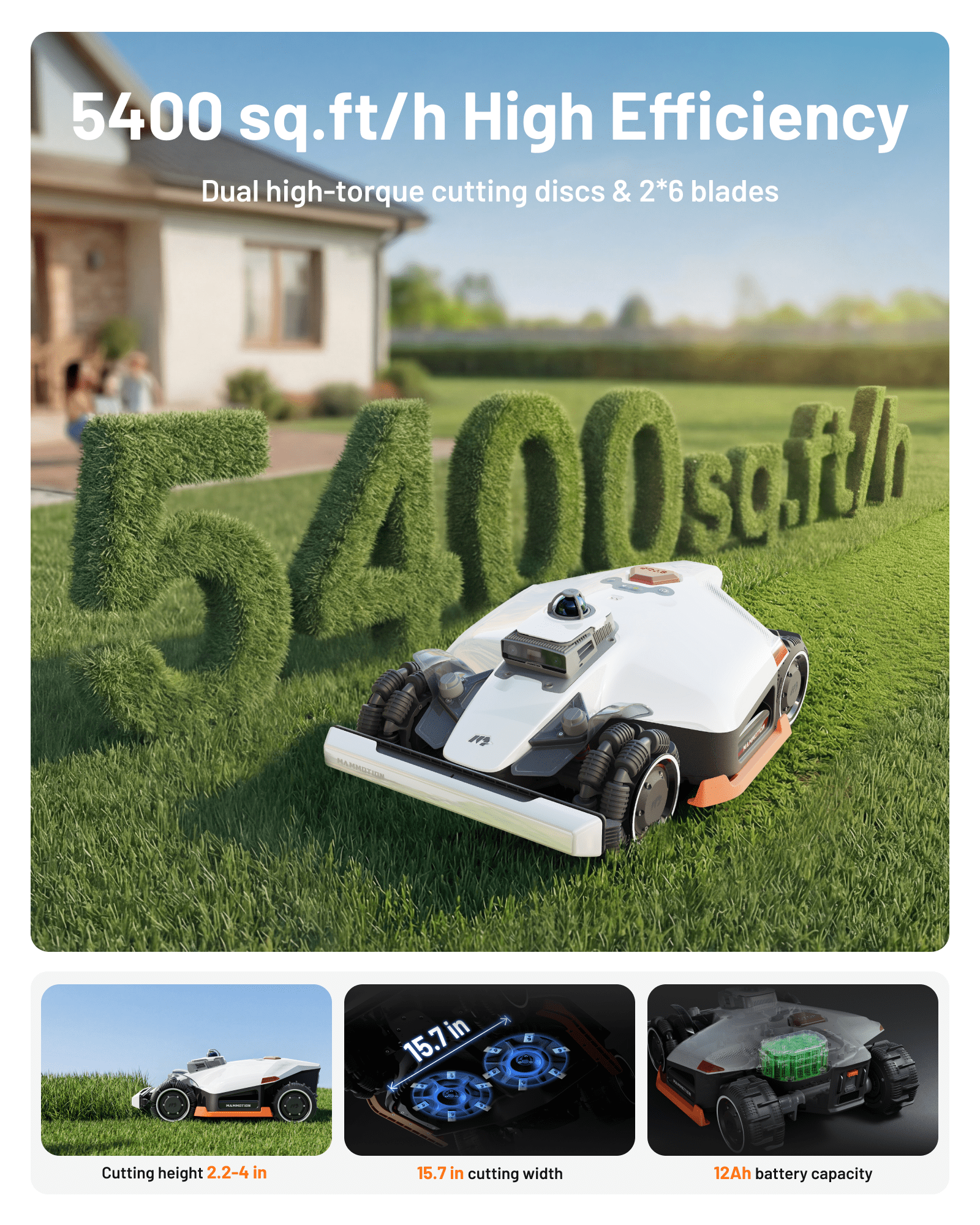 Mammotion LUBA 3 AWD 3000H Robot Lawn Mower ,0.75 Acres,360° LiDAR+RTK+AI Vision Tri-Fusion Positioning,2.2-4.0in Cut