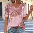 thumbnail image 5 of JTZGDY Puff Sleeve Tops for Women Cute Summer Floral Printed Short Sleeves Graphic T-Shirts Fashion V Neck Trendy Oversized Baggy Tunic Blouses A-Pink#03 M, 5 of 7