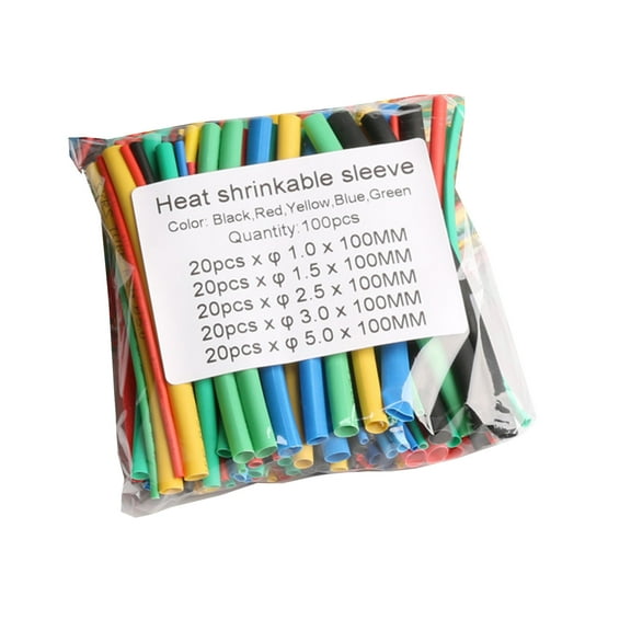100 Pcs Electric Insulation Heat Shrinks Tube Wire Shrinks Wrap Assortment set Component Easy to Use 5 size