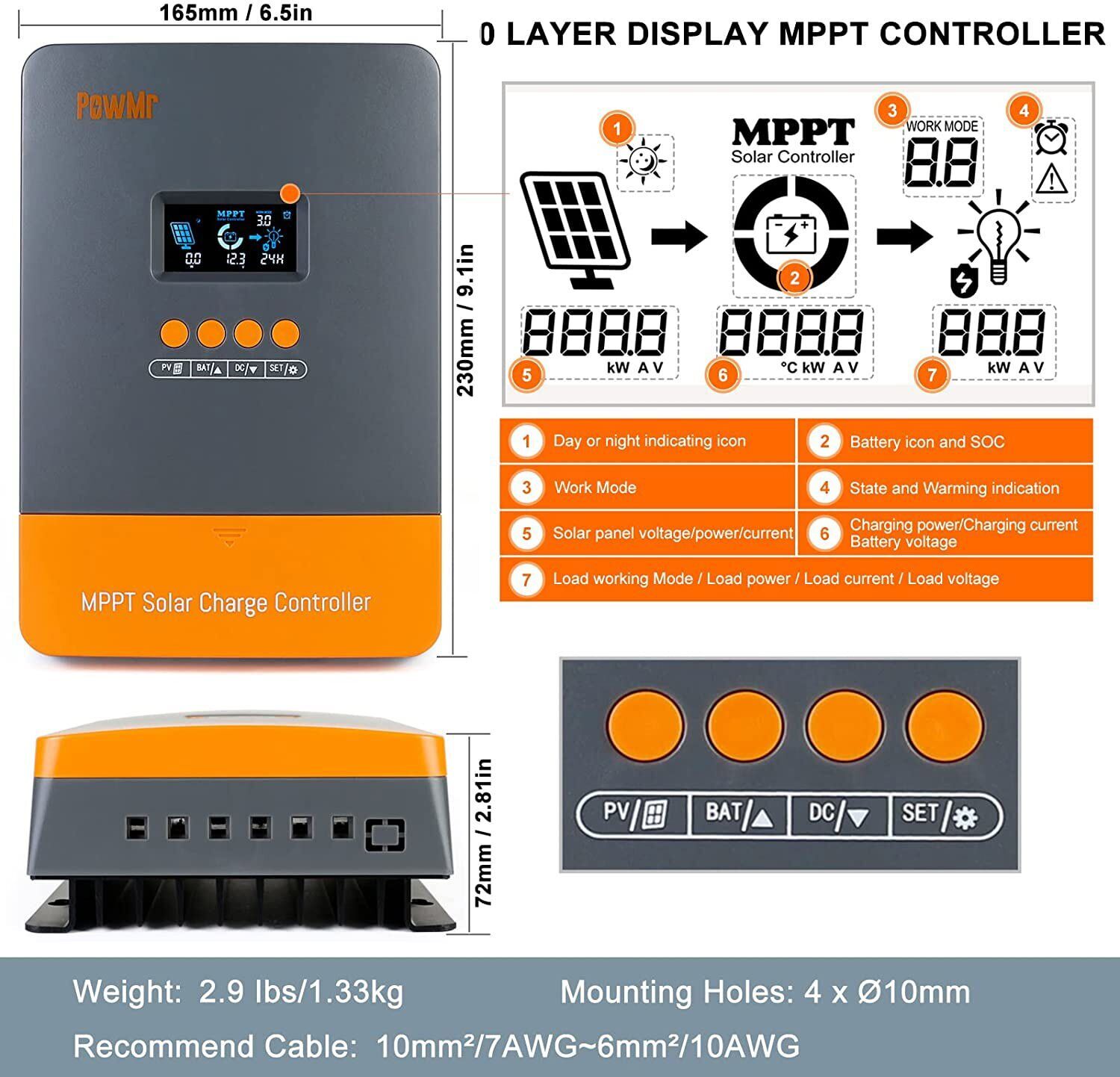 60A MPPT Solar Panel Battery Charge Controller 12V/24V/36V/48V LCD Regulator