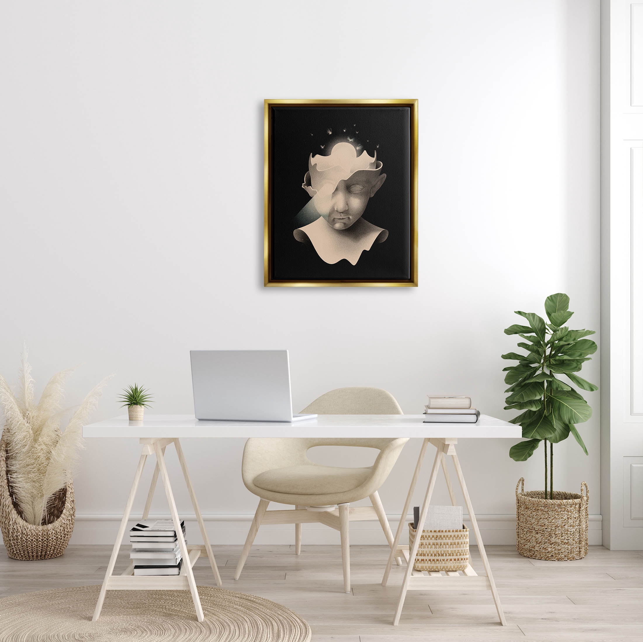 Stupell Industries Surreal Face Fireflies Composition Graphic Art Metallic Gold Floating Framed Canvas Print Wall Art, Design by Matheus Lopes Castro
