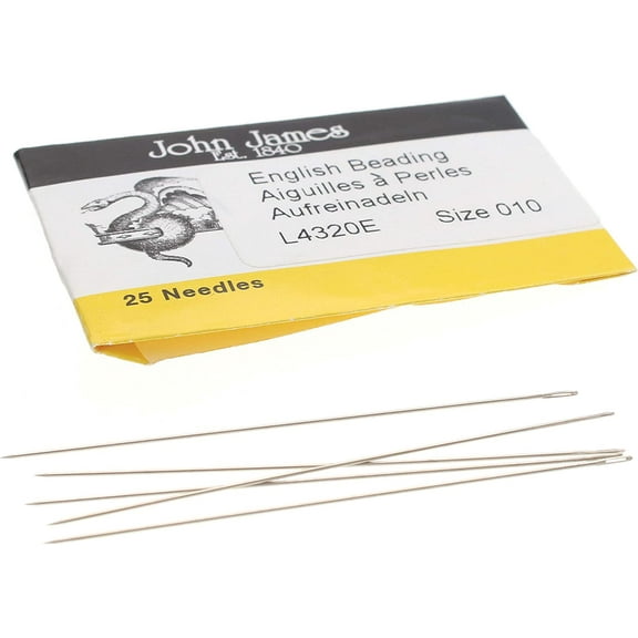 The Beadsmith John James English Beading Needles, Size 10, Pack of 25, Made in England, Use for Loom Weaving Beadwork, Off-Loom Stitching and Jewelry Making with Seed Beads