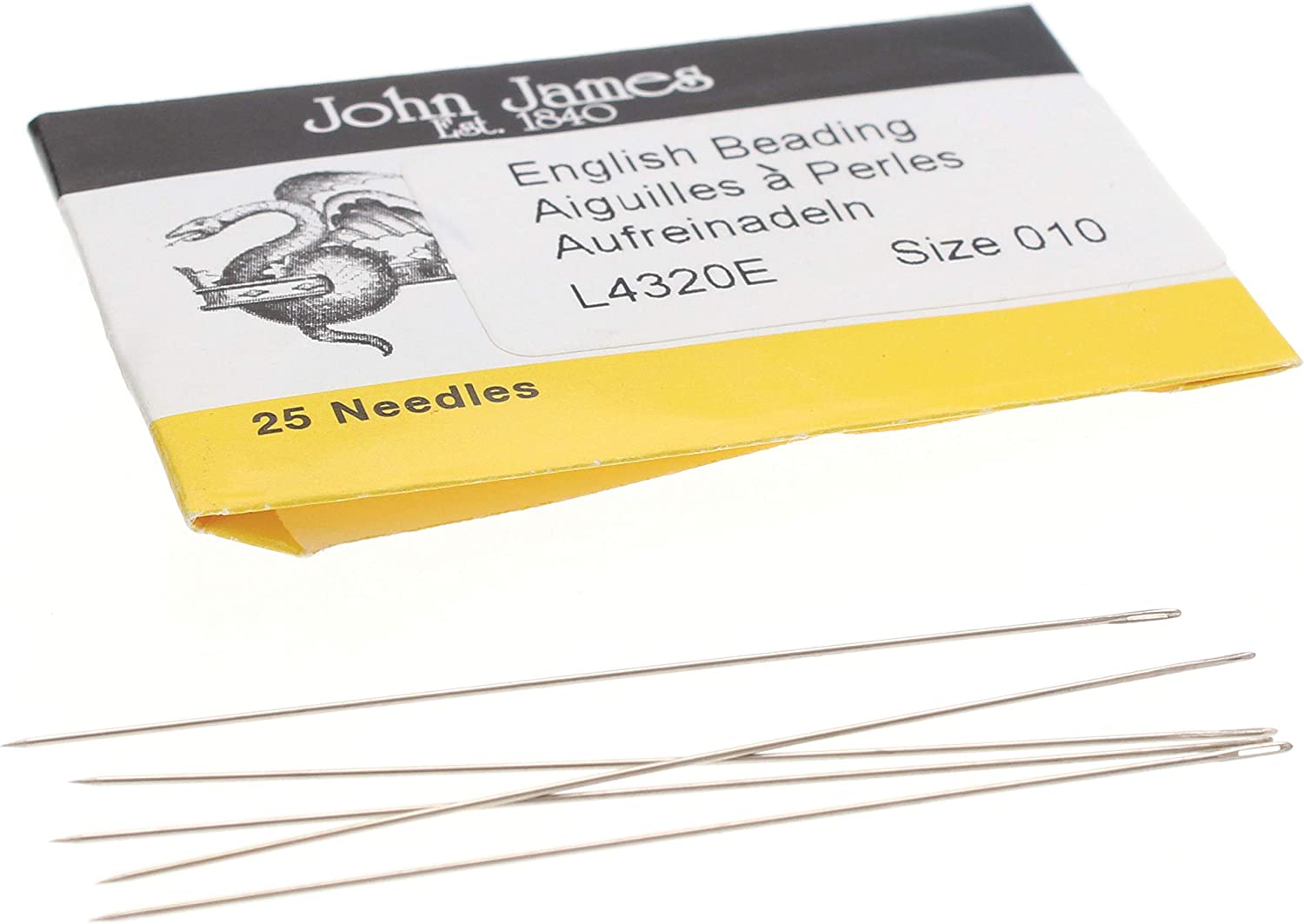 The Beadsmith John James English Beading Needles, Size 10, Pack of 25, Made in England, Use for Loom Weaving Beadwork, Off-Loom Stitching and Jewelry Making with Seed Beads