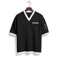 thumbnail image 4 of Ceisia Men's Casual Fashion Waffle Knit Short Sleeve Shirt - V-neck Color Block Top with Sleeve Zipper Pocket Black M Gifts, 4 of 6