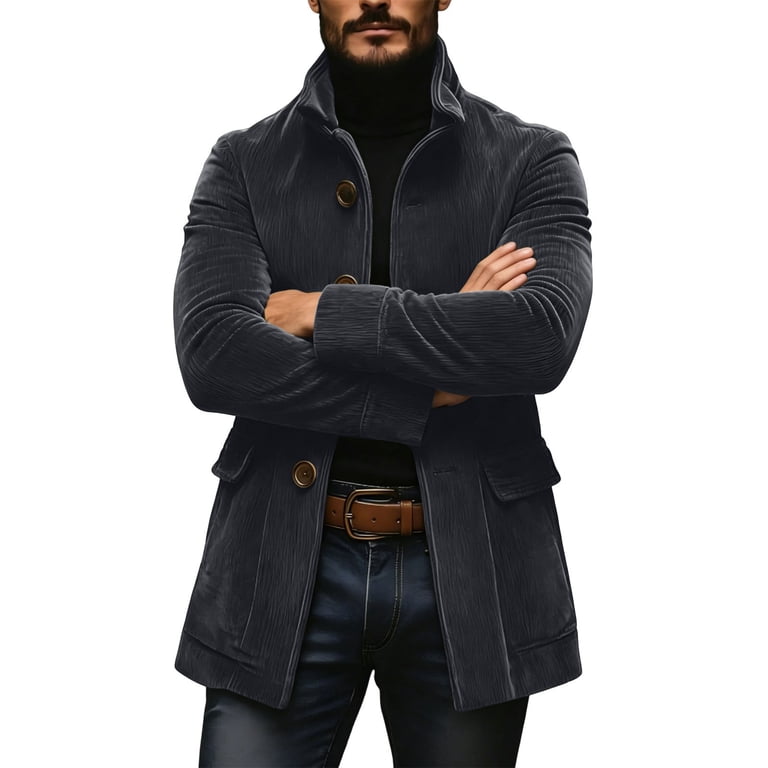 YLSDY Mens Trench Coat Relaxed Mid Stand Collar Four Button Outer