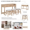thumbnail image 5 of 4 Piece Bar Table Set, Wood Dining Table with 3 Storage Draws & 3 Upholstered Stools, Counter Height Multifunctional Dining Table with USB Port & Power Socket for Kitchen Dining Room, Natural Wood Was, 5 of 9