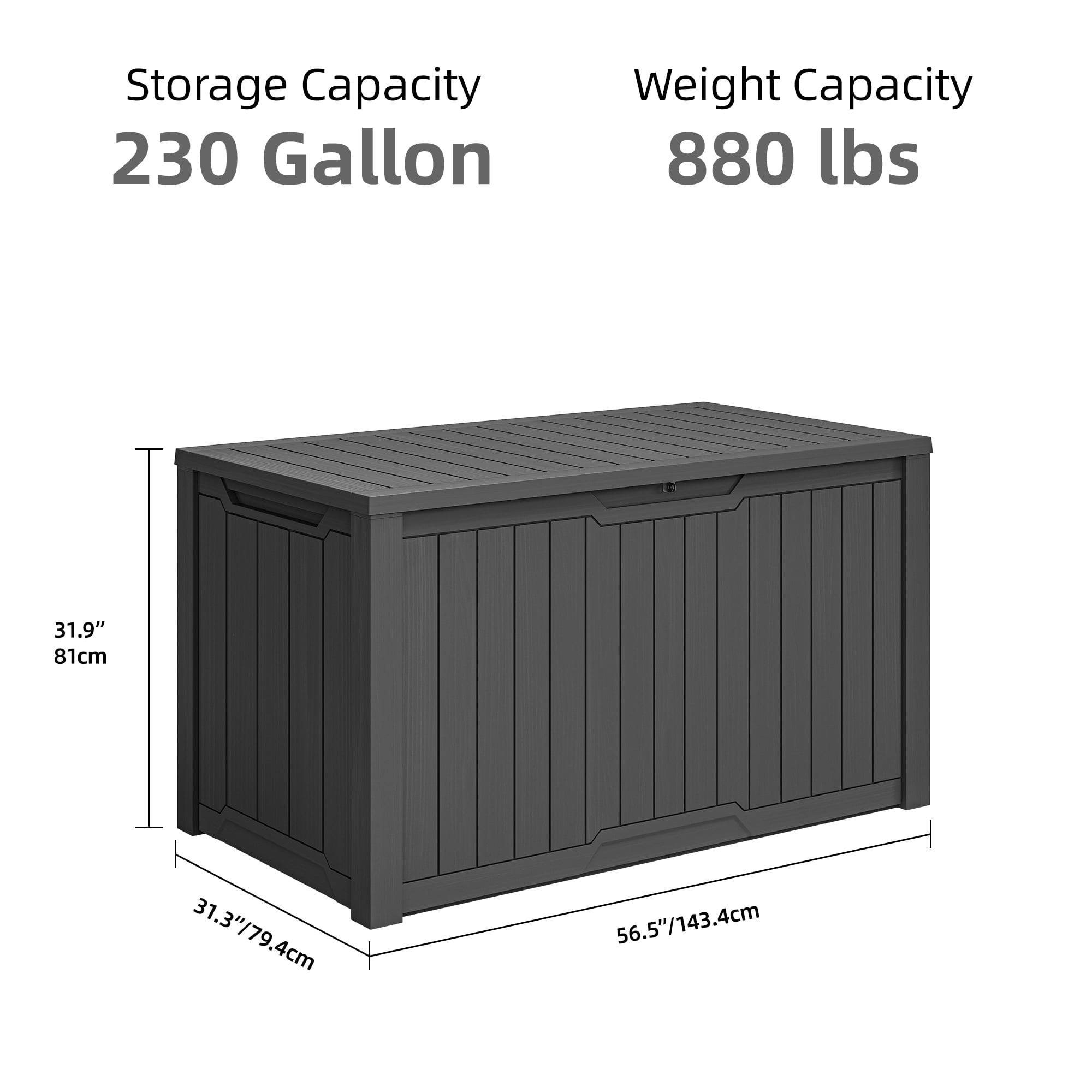 Uforic 240 Gallon XXL Lockable Resin Outdoor Deck Box, Weather Resistant Storage Container, Dark Gray