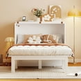 thumbnail image 2 of Full Size Murphy Bed, Wooden Wall Bed Frame with USB Port, Retractable Shelves, Multifunctional Cabinet Bed for Living Room, Bedroom, Guest Room, Can Be Folded into Cabinet, White, 2 of 9