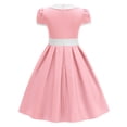 thumbnail image 2 of IBTOM CASTLE Kids Girls 1950s Retro Vintage Tea Party Bowknot Dress Short Puff Sleeve Contrast Panel Swing Party Dresses 7-8 Years Pink, 2 of 7