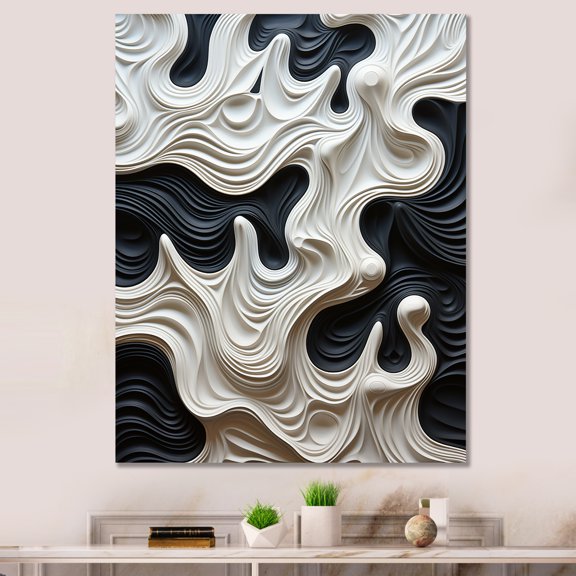 Designart "Rhythmic Pulses Black and White Opt Art I" Abstract Canvas Art Print