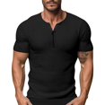 thumbnail image 1 of pstuiky camisetas para hombre, Camisa de verano para hombre, playera, de manga corta, informal, de color liso, con botones, manga corta y cuello en V. ropa de hombre m, 1 of 4