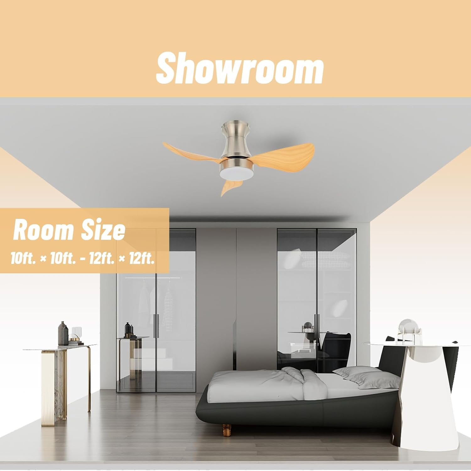 30 Inch Flush Mount Ceiling Fan with Light - Small Ceiling Fan with Light for Bedroom/Kids Room/Small Room - Low Profile Design - Indoor/Outdoor Use - 3 Blades Log