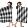 thumbnail image 4 of Black White Small Checkered Pattern Hooded Bath Towel，60"x35" for Ages 3 To 12 Kids, Quick Dry Lightweight Soft Microfiber Hood Beach Towel Cover Up for Kids, 4 of 7