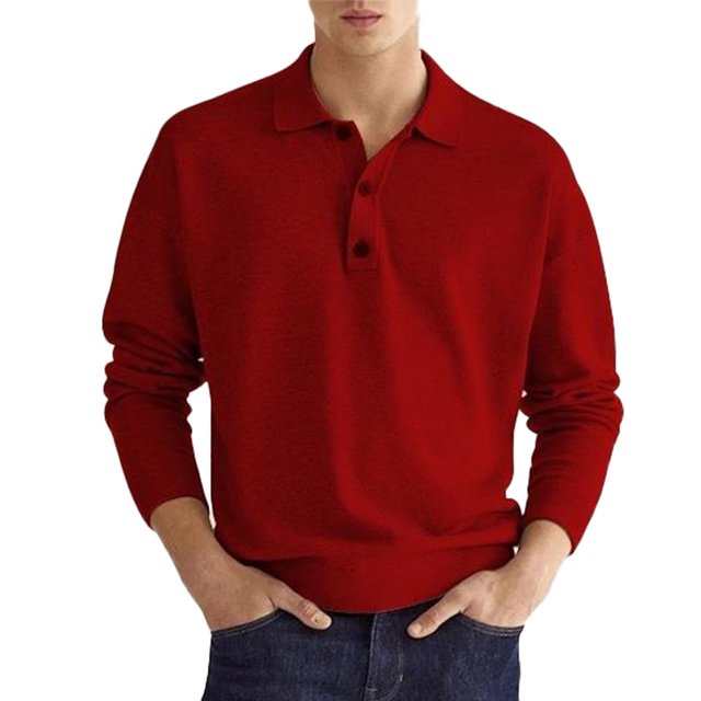 Top informal para hombre, cuello vuelto, botón frontal, manga larga, transpirable, Top de ajuste informal para hombre para otoño