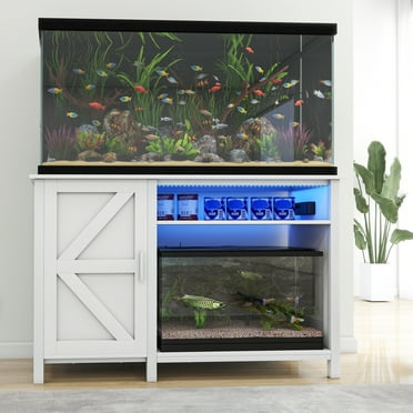 Uforic 55-75 Gallon Fish Tank Stand with Electrical Sockets & RGB Lighting – for Turtle Enclosures and Lizard Habitats – Supports Up to 900 lbs – White Cabinet