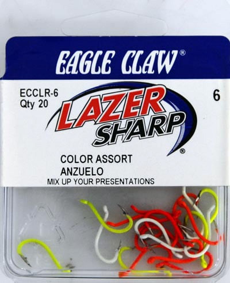 Eagle Claw ECCLR-6 Lazer Sharp Octopus Hook Assortment, Size 6, 20 Pack